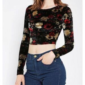 Urban Outfitters: Kimichi Blue Soft Stretch Velvet Floral Crop Top